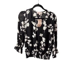 Philosophy black and white tossed floral print blouse size XS
